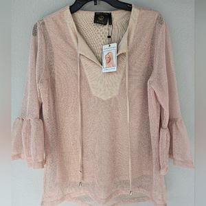 NWT Vecceli Italy Taupe 3/4 length Sleeve Net Blouse